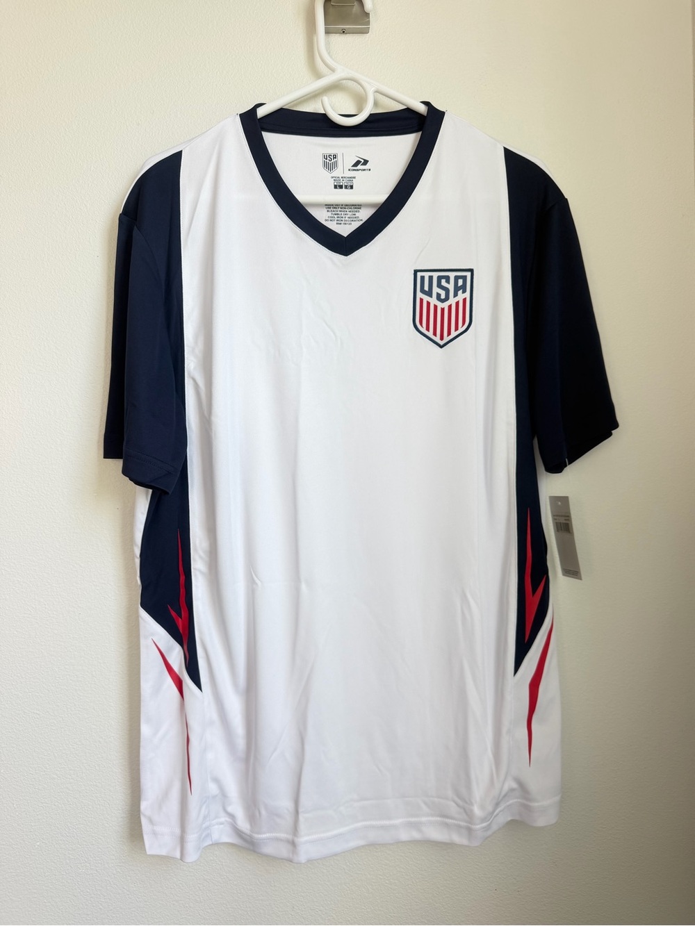 USA Men's White & Navy Short-Sleeve Soccer Jersey with USA Crest